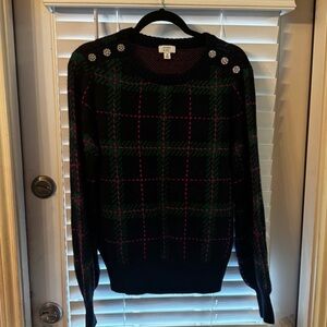 crown & ivy Plaid Jewel-Button Crewneck Sweater